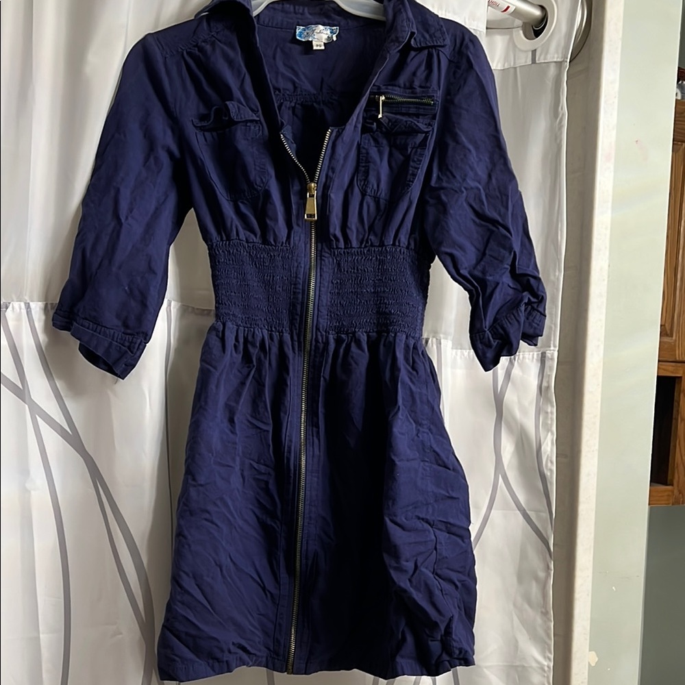 Navy Blue Zip-Up Dress